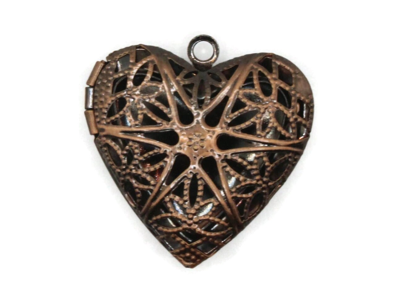 26mm Filigree Heart Antique Copper Tone Brass Locket Charm Diffuser Pendant